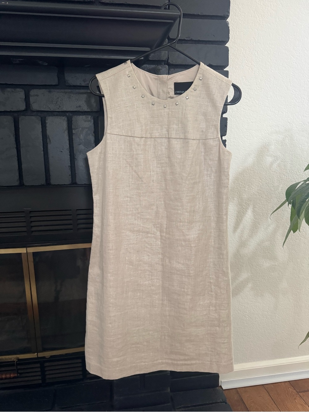 Cynthia Rowley Beige Sleeveless Shift Dress with Stud Accents